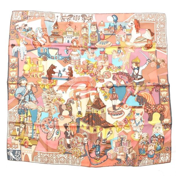 Hermes Carré 90 Silk Zabavushka Zabavushka Russian Doll Allover Scarf Multicolor - Picture 1 of 10
